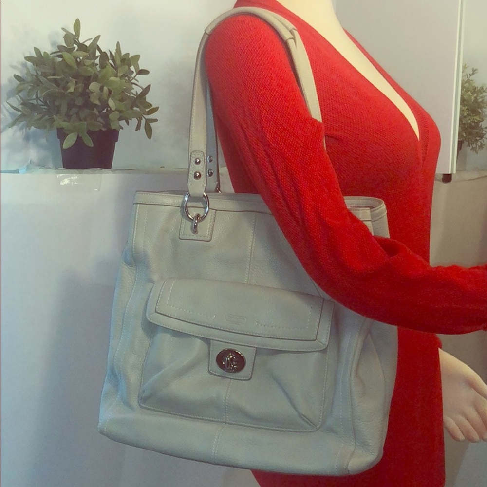 Coach light gray soft leather roomy bag